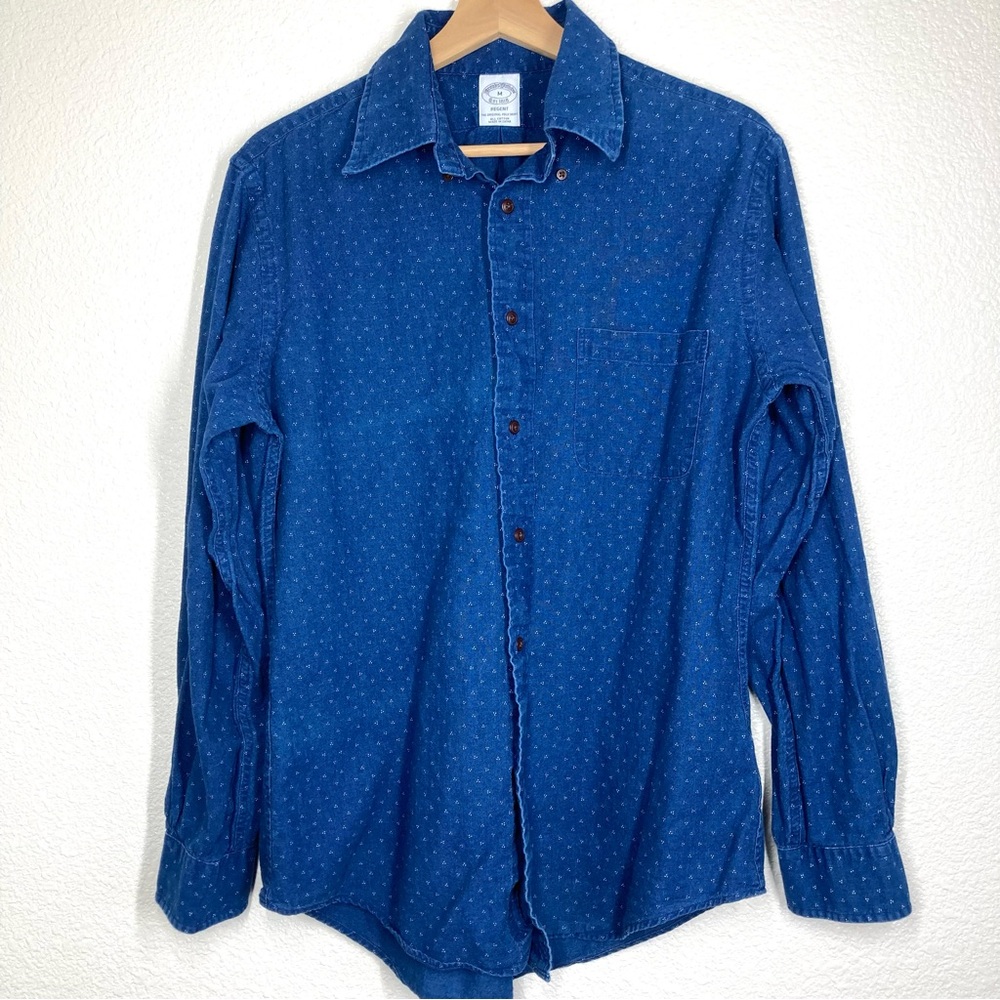 Brooks Brothers Shirt Mens Medium Blue Button Down Regent  Dots Cotton